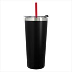 Black Tumbler with Red Straw And Clear Lid With Black Flip-Top Accent